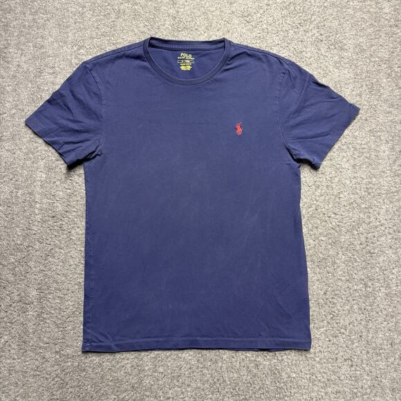 Polo Ralph Lauren Short Sleeve T-Shirt Mens Medium Navy Custom Slim Fit Cotton - Picture 1 of 6